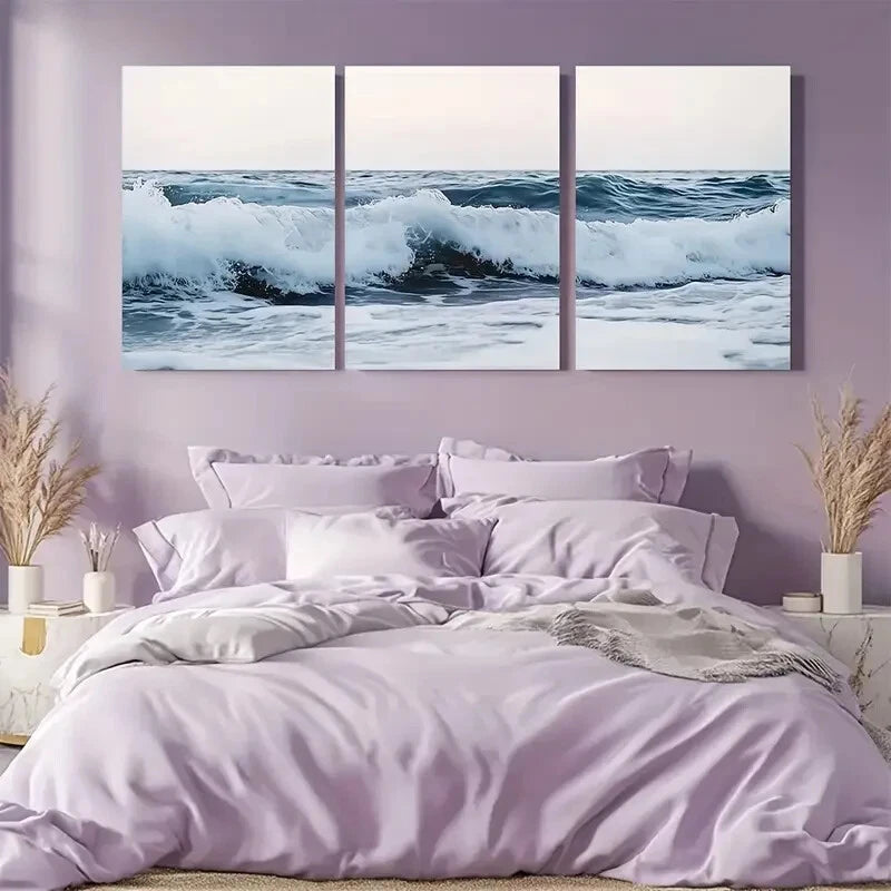 3pcs Large Aerial Beach Modern Ocean Waves Metal Print Ready to Hang Art - Bella Home Decor