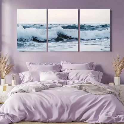 3pcs Large Aerial Beach Modern Ocean Waves Metal Print Ready to Hang Art - Bella Home Decor