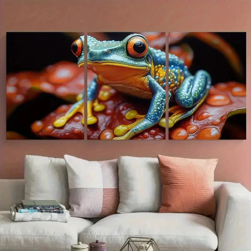 3pcs Vibrant Tree Frog Tropical Jungle Design Metal Print Ready to Hang Art - Bella Home Decor