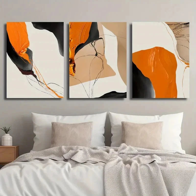 3pcs Orange Black & White Brushstroke Perfect Wall Art Set Canvas Framed 40x60cm - High Quality Print 100% Australian Made Wall Canvas Ready to Hang - Bella Home Decor