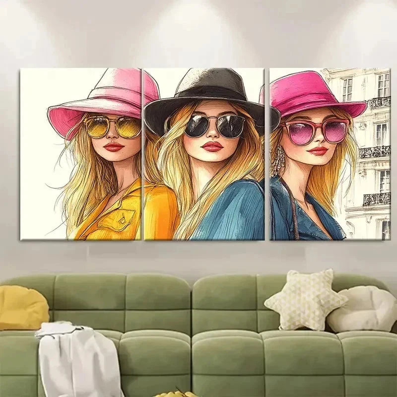 3pcs Chic Paris Fashion Illustration GIRLS  Wall Art Set Canvas Framed 40x60cm - High Quality Print 100% Australian Made Wall Canvas Ready to Hang - Bella Home Decor