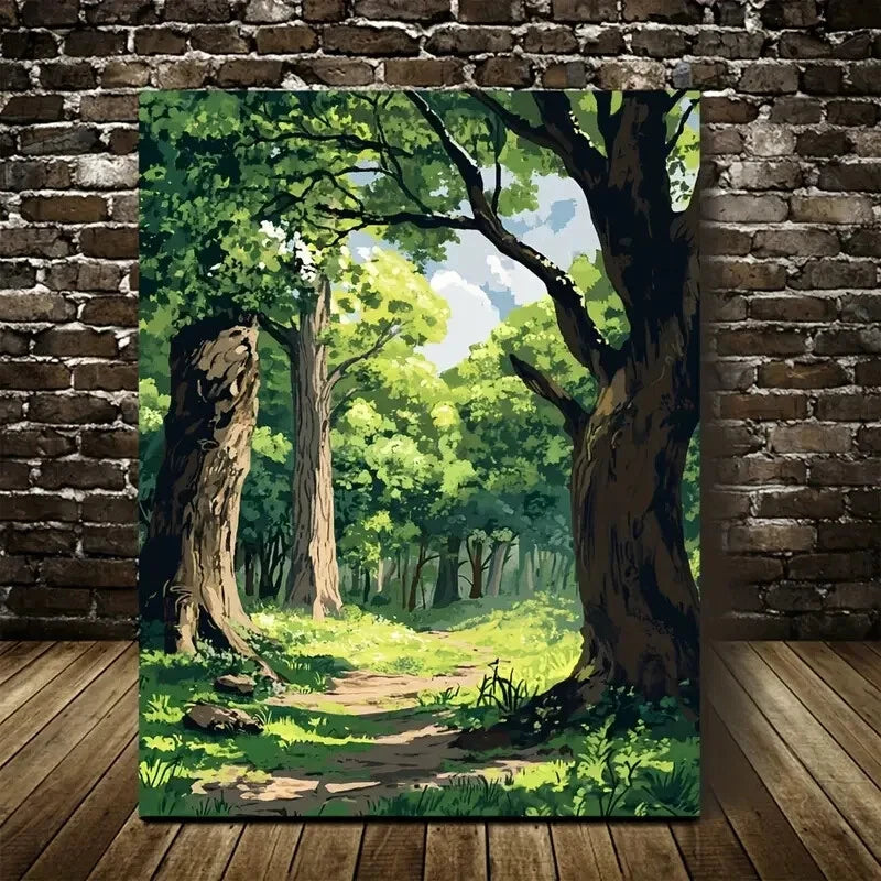 Beautiful Vibrant Greenery and Sunlit Pathway 40x60cm Metal Print Ready to Hang - Bella Home Decor