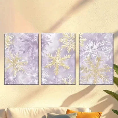 3pcs Purple & Golden Snowflake Pattern Wall Art Set Canvas Unframed - High Quality Print 100% Australian Made Wall Canvas