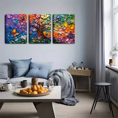 3pcs Vibrant Butterfly and Flower Triptych Wall Art Canvas Unframed - High Quality Print 100% Australian Made Wall Canvas