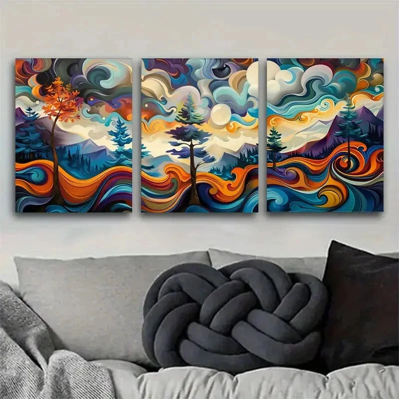 3pcs Abstract Landscape Vibrant Swirl Perfect Wall Art Set Canvas Framed 40x60cm - High Quality Print 100% Australian Made Wall Canvas Ready to Hang - Bella Home Decor