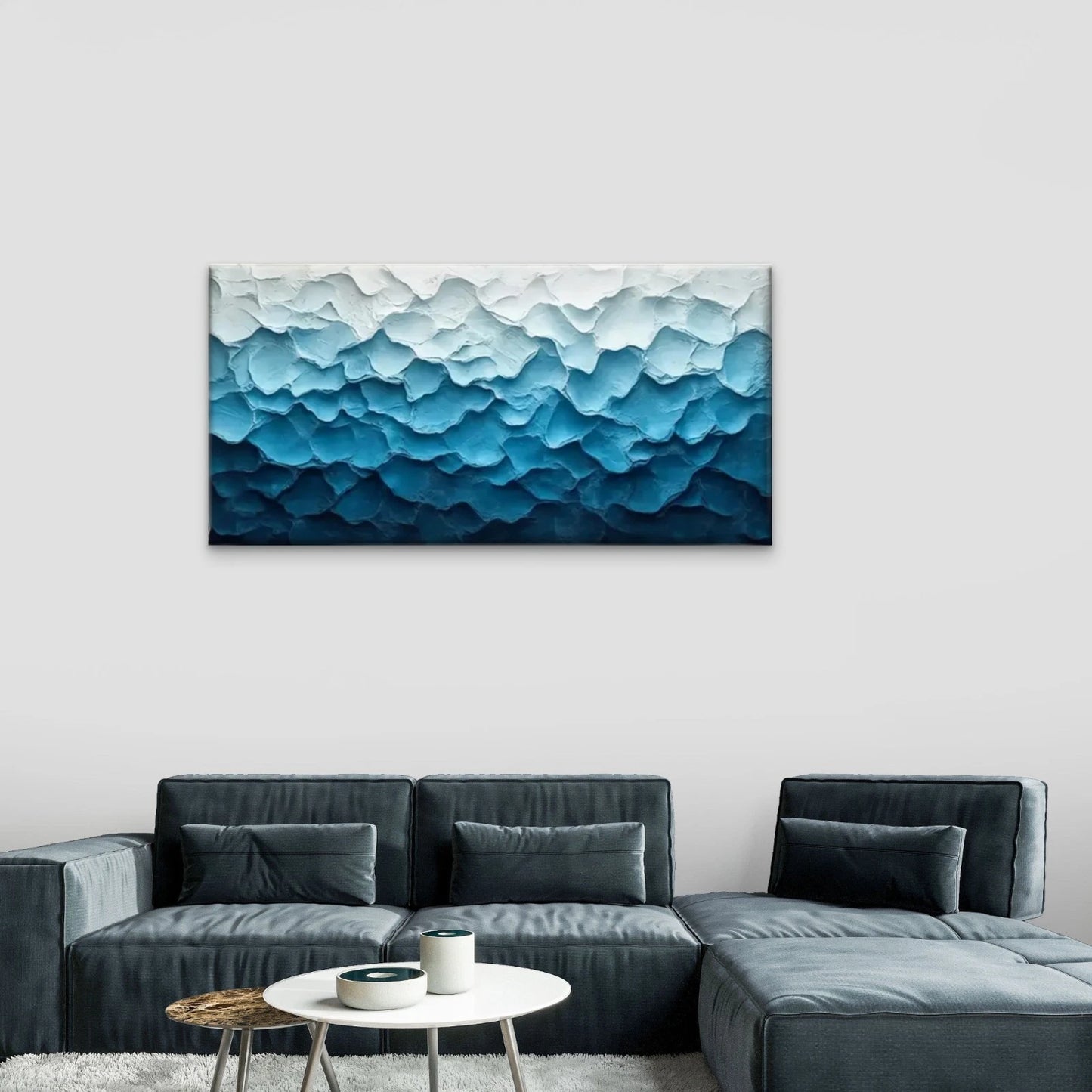 Blue White Abstract Painting Wall Art Canvas Office Home Room Framed 120x60cm