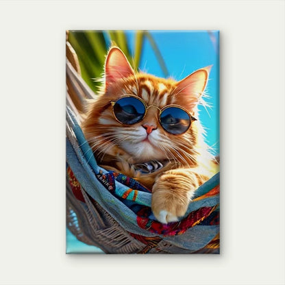 Orange Tabby with Blue Fashion Glasses Metal Print Ready to Hang