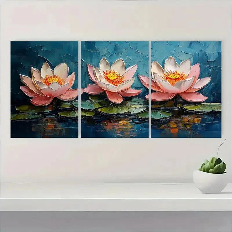 3pcs Vibrant Pink & White Flowers Oil Painting Metal Print Ready to Hang Art - Bella Home Decor