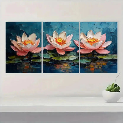 3pcs Vibrant Pink & White Flowers Oil Painting Metal Print Ready to Hang Art - Bella Home Decor