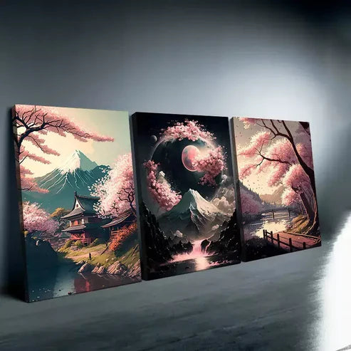 3pcs Sakura  Art Set Canvas Unframed - High Quality Print 100% Australian Made Wall Canvas