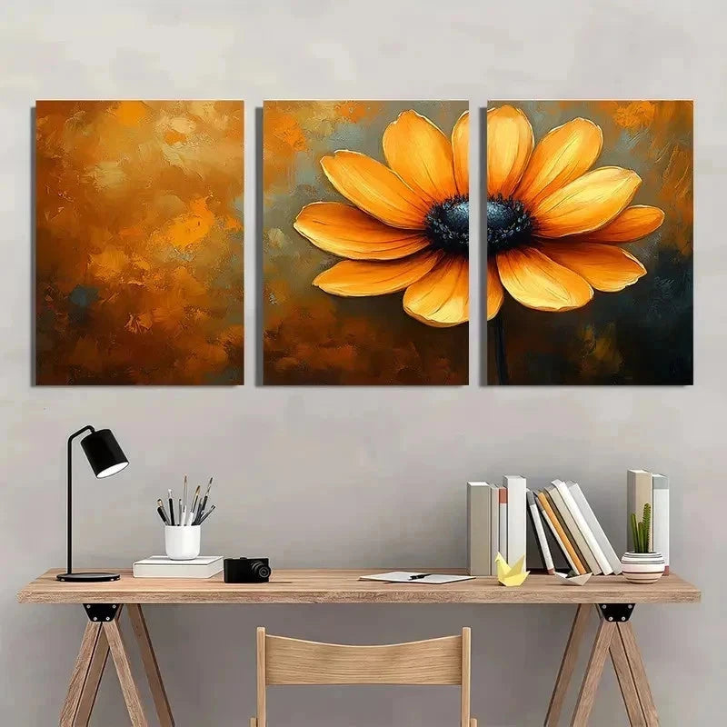 3pcs Yellow Flower Beige Nature Perfect Wall Art Set Canvas Framed 50x70cm - High Quality Print 100% Australian Made Wall Canvas Ready to Hang