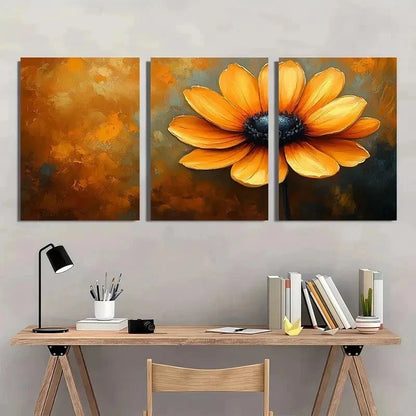 3pcs Yellow Flower Beige Nature Perfect Wall Art Set Canvas Framed 50x70cm - High Quality Print 100% Australian Made Wall Canvas Ready to Hang
