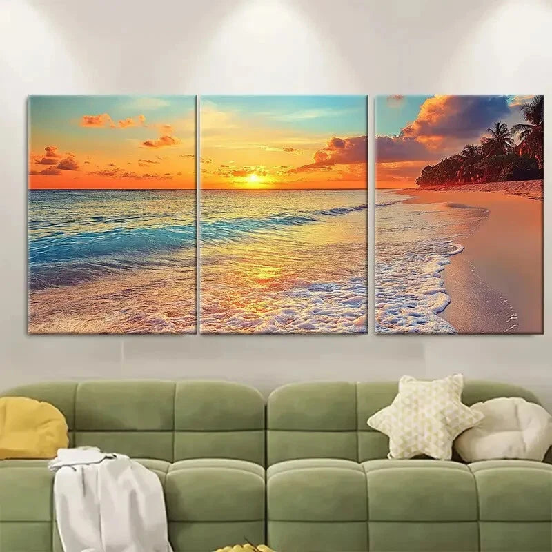3pcs Tropical Beach Serene Sunset Metal Print Ready to Hang Art - Bella Home Decor
