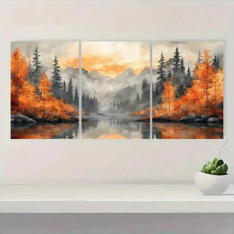 3pcs Rainy Day Landscape with Mountains Metal Print Ready to Hang Art - Bella Home Decor