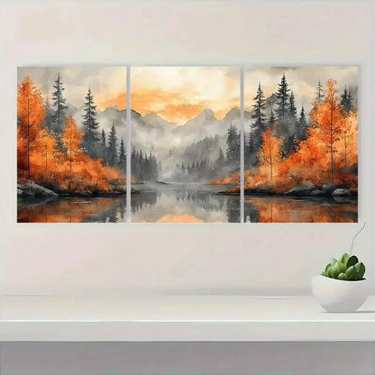 3pcs Rainy Day Landscape with Mountains Metal Print Ready to Hang Art - Bella Home Decor