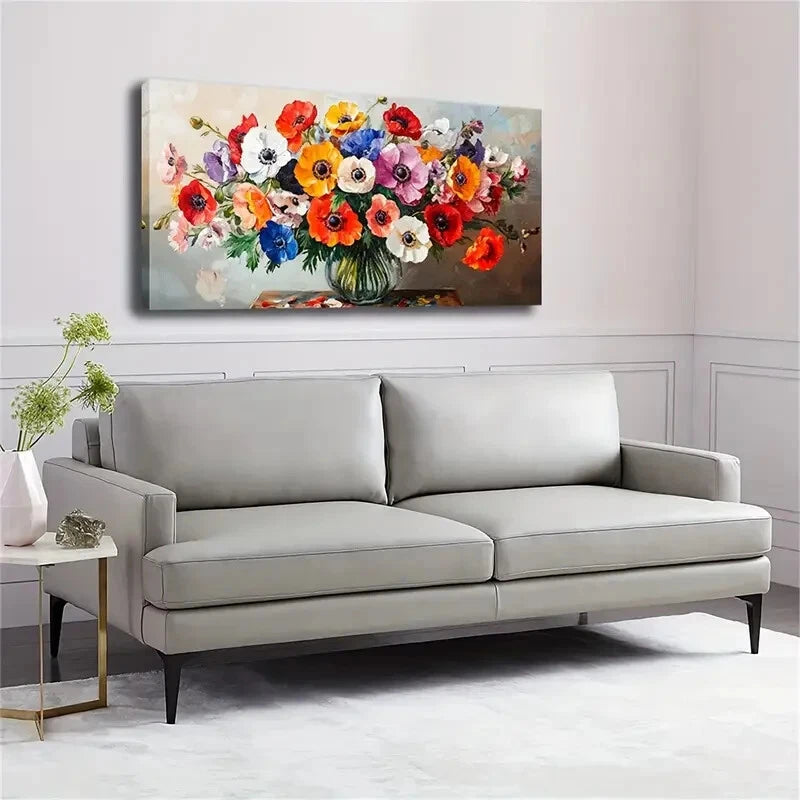Floral Bouquet Transparent Vase Wall Art Canvas Office Home Room Framed 120x60cm - Bella Home Decor