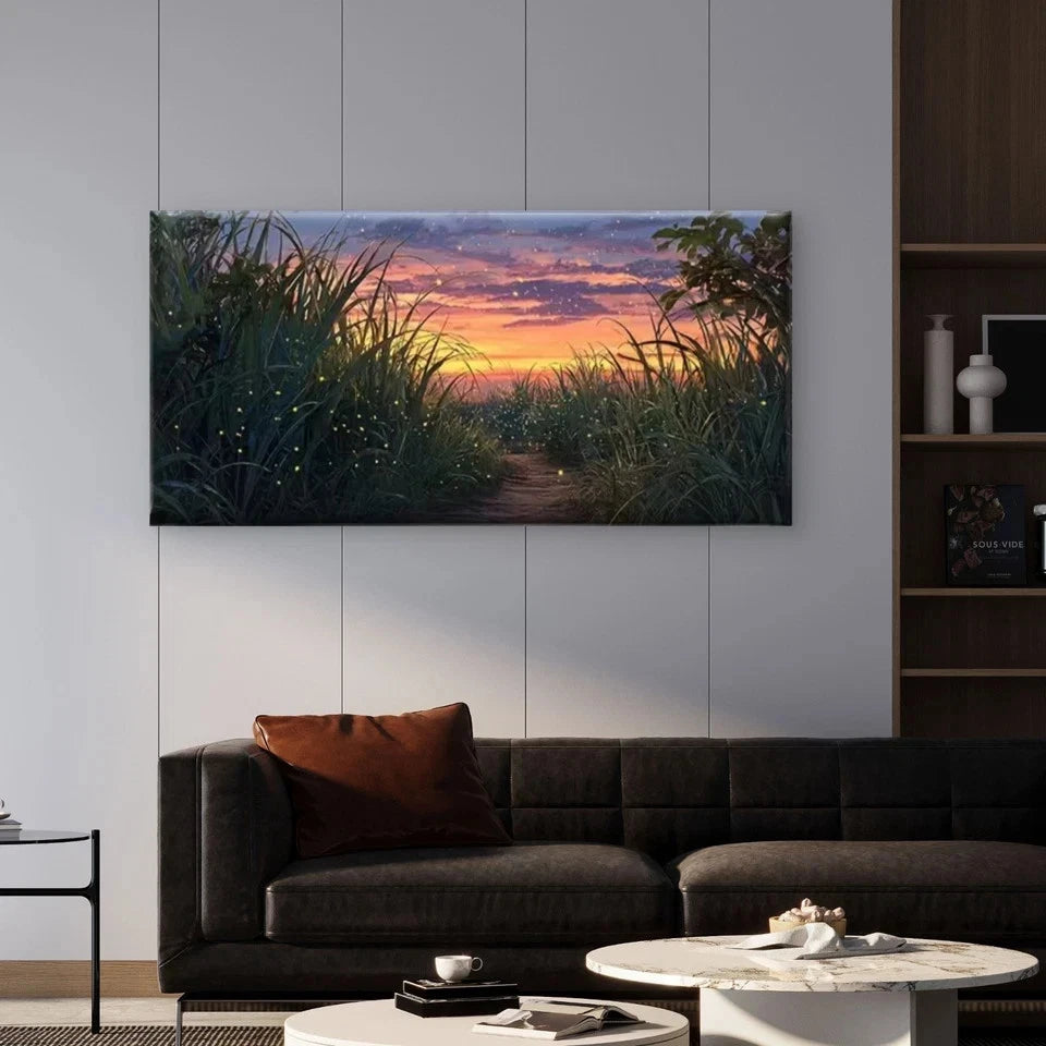 Charming Rice Field Sunset Wall Art Canvas Office Home Room Framed 120x60cm