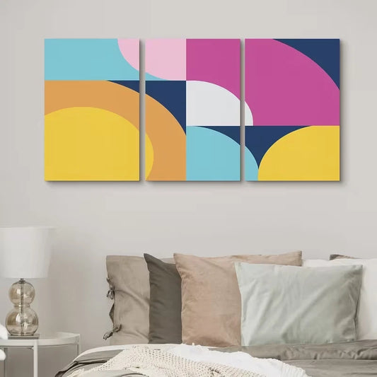 3pcs Colorful Block and Circle Illusion Metal Print Ready to Hang Art
