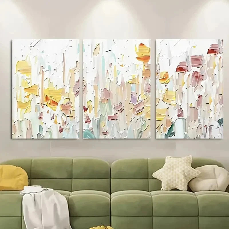 3pcs Vibrant Colorful Field of Flowers Design Metal Print Ready to Hang Art