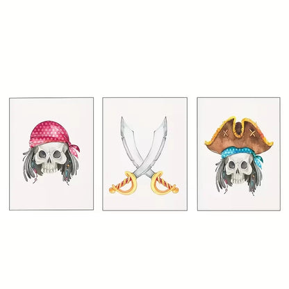 3pcs Pirate Skulls And Crossed Swords  Wall Art Set Canvas Framed 40x60cm - High Quality Print 100% Australian Made Wall Canvas Ready to Hang