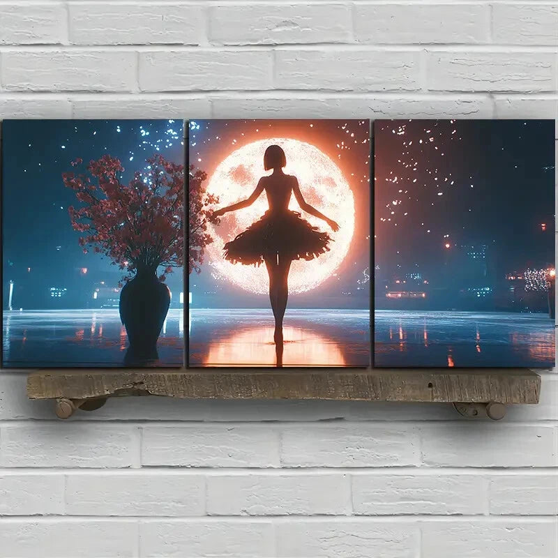 3pcs The Girl Dancing Under The Starry Sky Metal Print Ready to Hang Art - Bella Home Decor