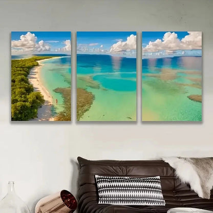 3pcs Turquoise Waters of a Tropical Seascape Wall Art Set Canvas Framed 40x60cm - High Quality Print 100% Australian Made Wall Canvas Ready to Hang