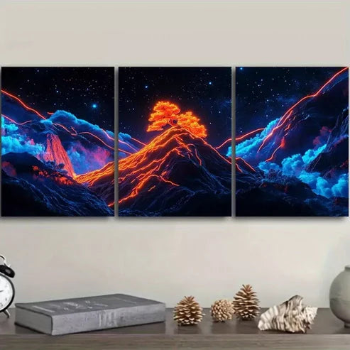 3pcs Starry Sky Design Mountains Dark Background Wall Art Set Canvas Unframed - High Quality Print 100% Australian Made Wall Canvas
