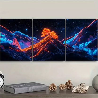 3pcs Starry Sky Design Mountains Dark Background Wall Art Set Canvas Unframed - High Quality Print 100% Australian Made Wall Canvas