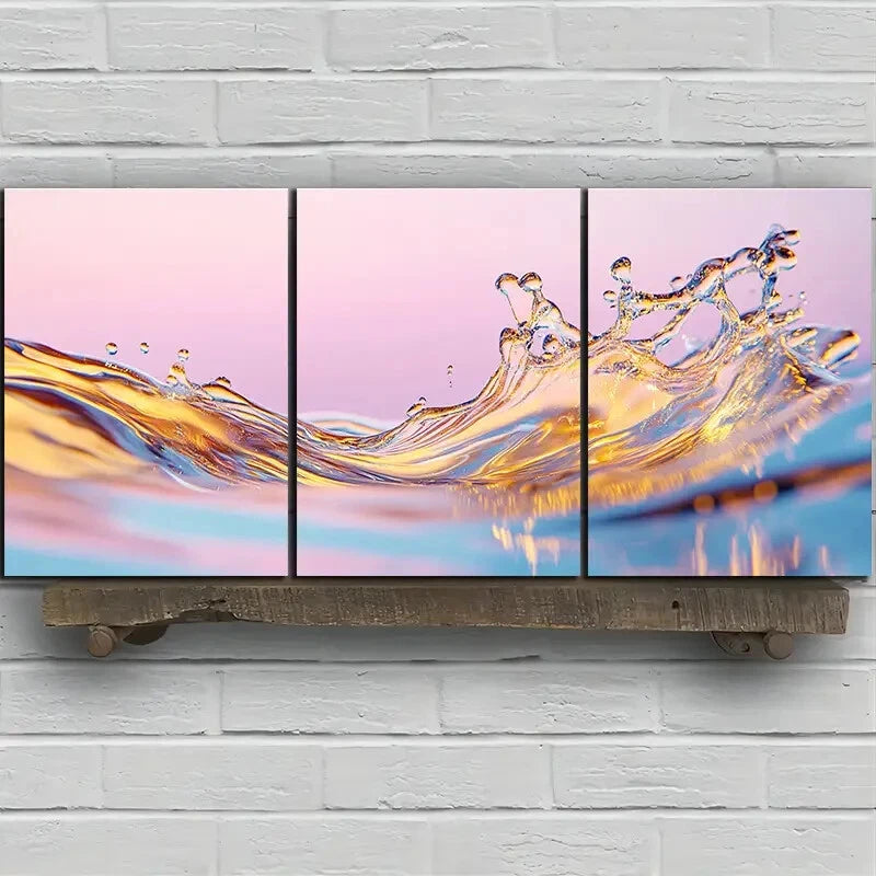 3pcs Beautiful Waves Mural Painting Metal Print Ready to Hang Art - Bella Home Decor