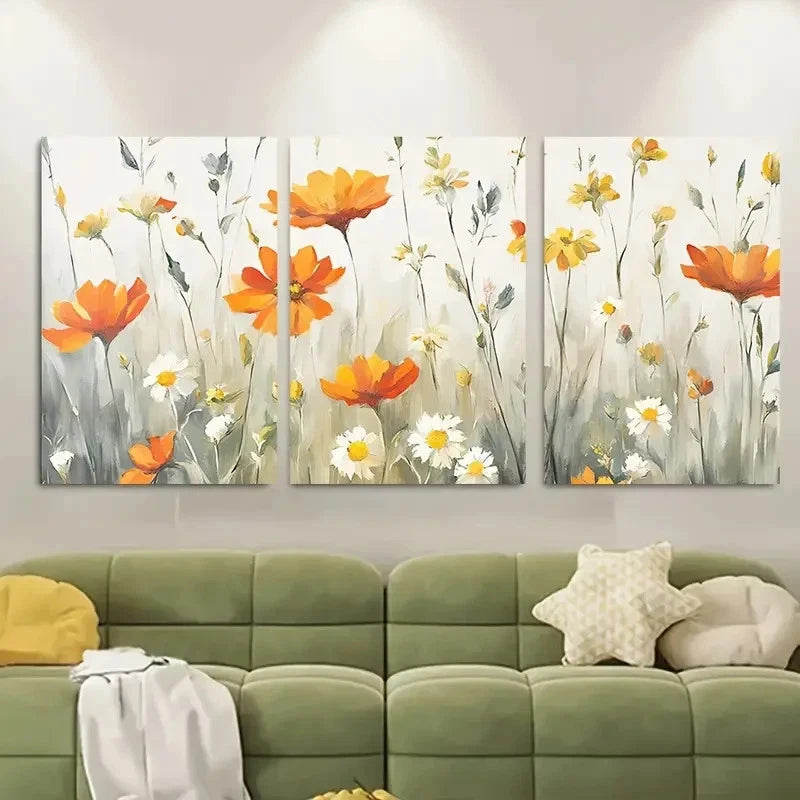 3pcs Countryside Field Of Flowers Metal Print Ready to Hang Art - Bella Home Decor