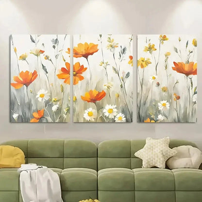 3pcs Countryside Field Of Flowers Metal Print Ready to Hang Art - Bella Home Decor