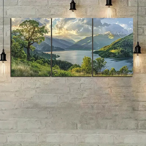 3pcs Beautiful Sunrise At The Horizon of Snow Mountain Wall Art Set Canvas Unframed - High Quality Print 100% Australian Made Wall Canvas
