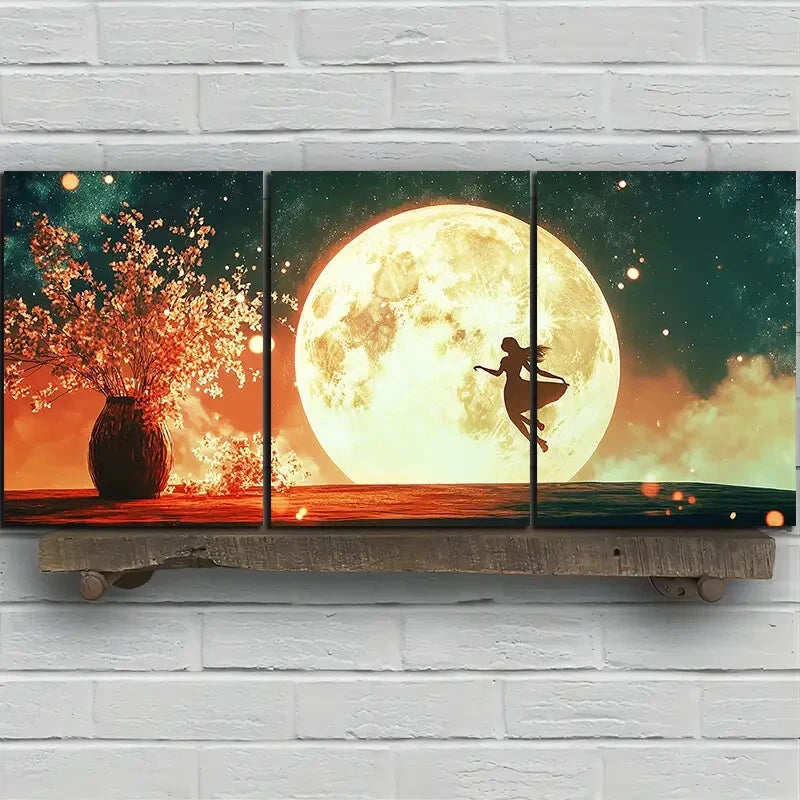 3pcs Girl Dancing Under The Starry Sky Metal Print Ready to Hang Art - Bella Home Decor