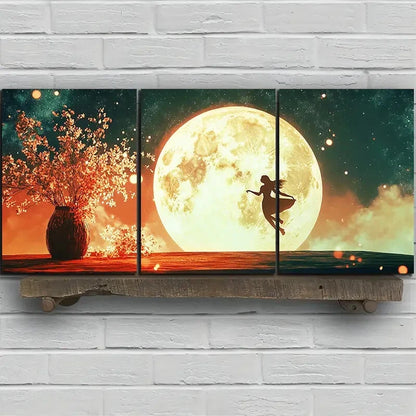 3pcs Girl Dancing Under The Starry Sky Metal Print Ready to Hang Art - Bella Home Decor