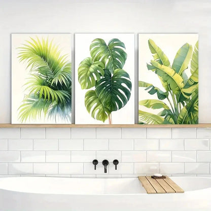 3pcs Tropical Leaf Monstera Leaves Printed Metal Print Ready to Hang Art - Bella Home Decor