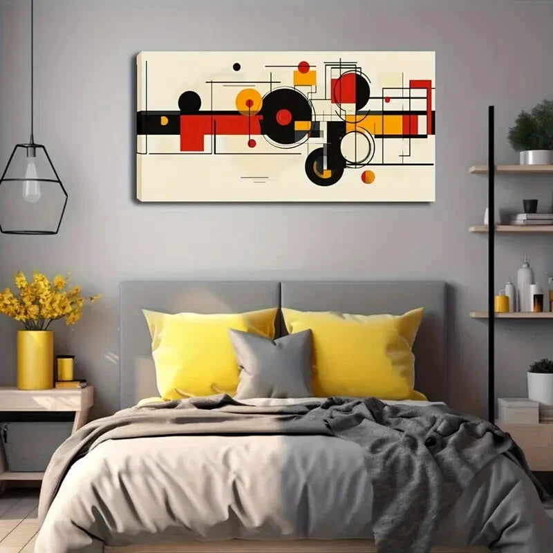 Geometric Design Black Line Wall Art Canvas Office Home Room Framed 120x60cm - Bella Home Decor