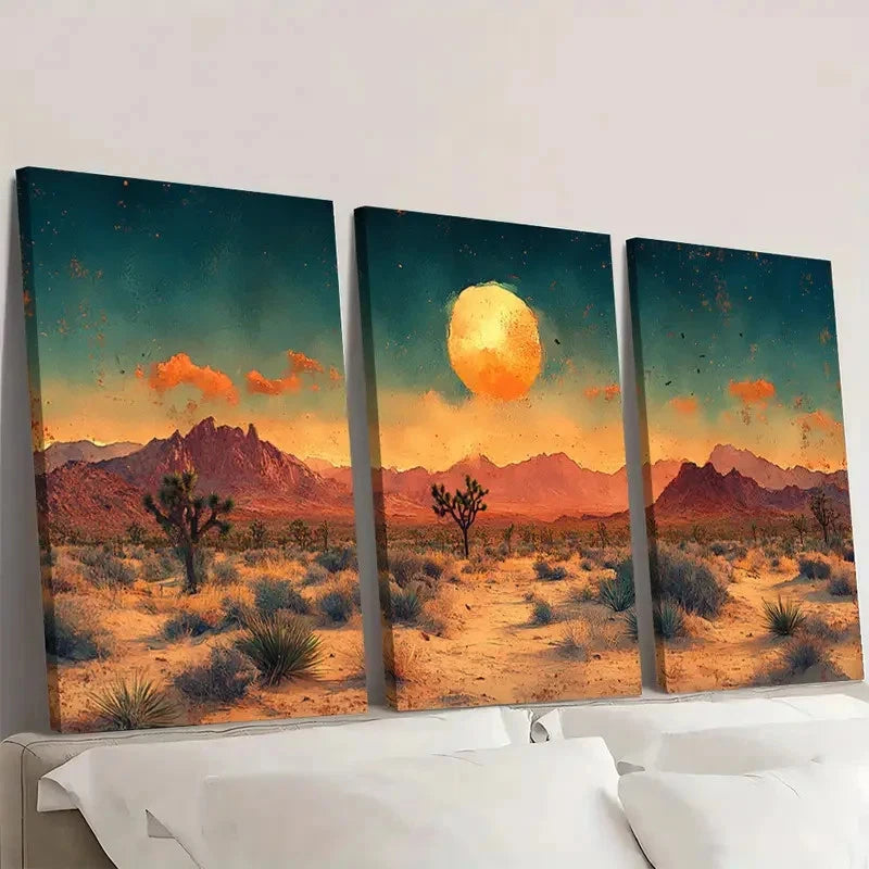 3pcs Joshua Tree Painting National Park     Wall Art Set Canvas Framed 40x60cm - High Quality Print 100% Australian Made Wall Canvas Ready to Hang - Bella Home Decor