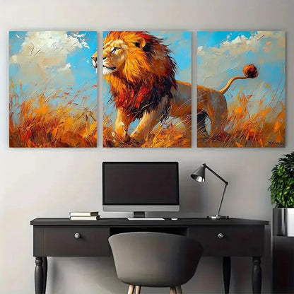 3pcs Lion in Majestic Pose with Vibrant Colors Metal Print Ready to Hang Art - Bella Home Decor
