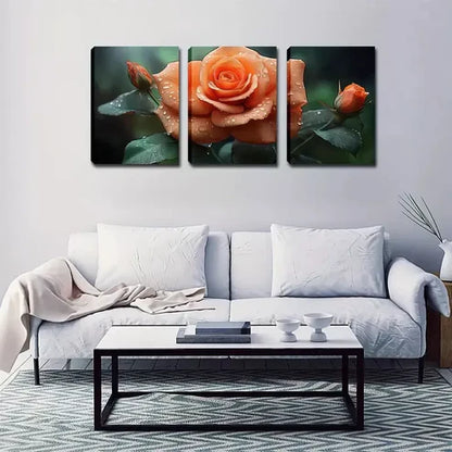 3pcs A Blooming Orange Rose Wall Art Set Wall Art Canvas Unframed - High Quality Print 100% Australian Made Wall Canvas - Bella Home Decor