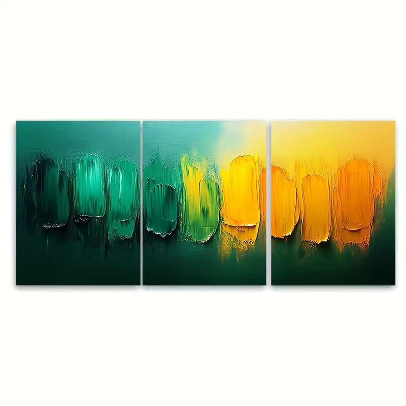 3pcs Abstract Brushstroke Green Yellow Minimalist Metal Print Ready to Hang Art