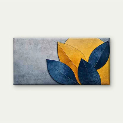 Abstract Leaf Blue And Yellow Wall Art Canvas Office Home Room Framed 120x60cm - Bella Home Decor