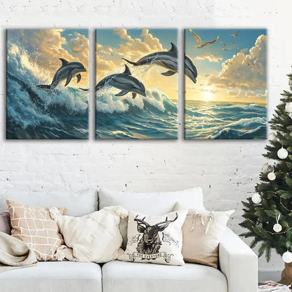 3pcs Dolphin Canvas Wall Art Set Canvas Framed 40x60cm - High Quality Print 100% Australian Made Wall Canvas Ready to Hang - Bella Home Decor