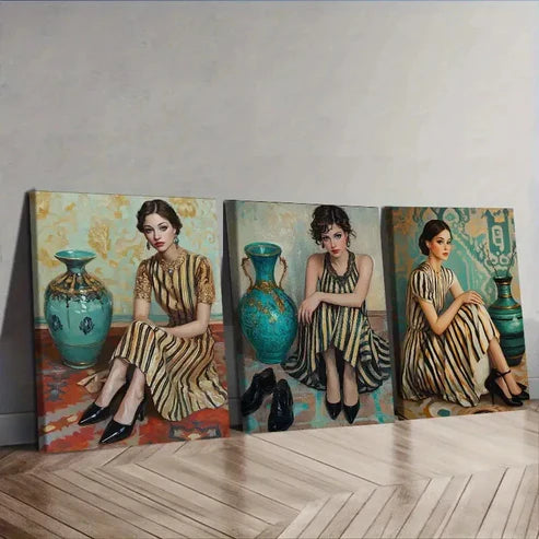 3pcs Featuring a Vintage-Style Girl Wall Art Canvas Unframed - High Quality Print 100% Australian Made Wall Canvas