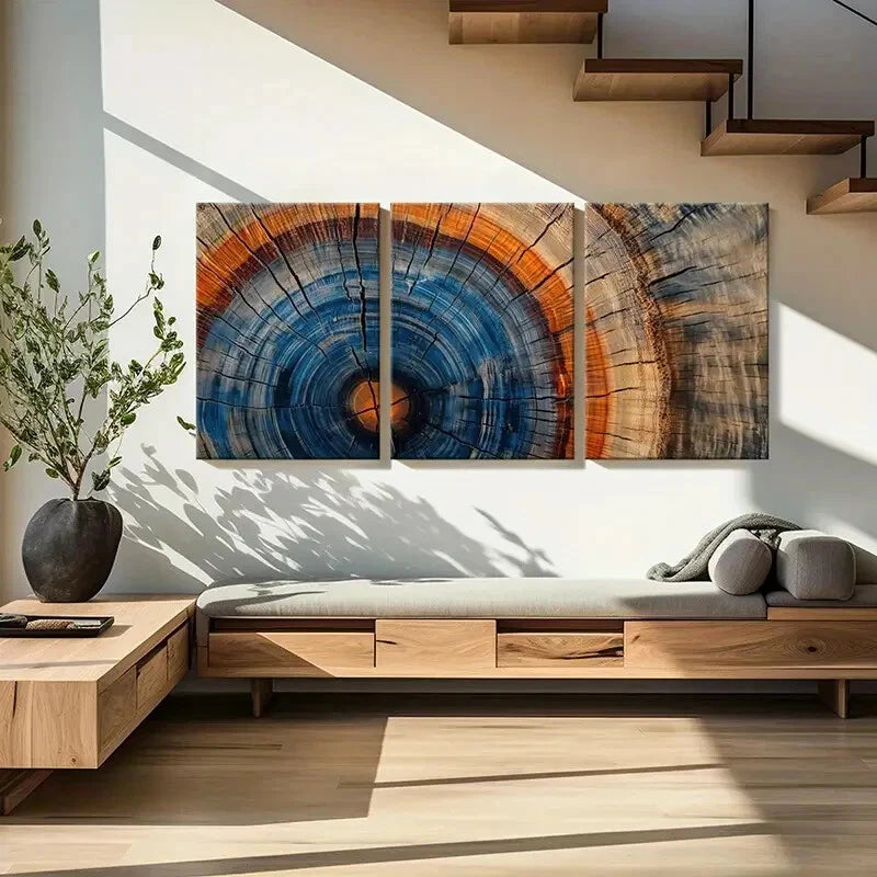 3pcs Wooden Texture Growth Rings Natural Beauty Metal Print Ready to Hang Art - Bella Home Decor