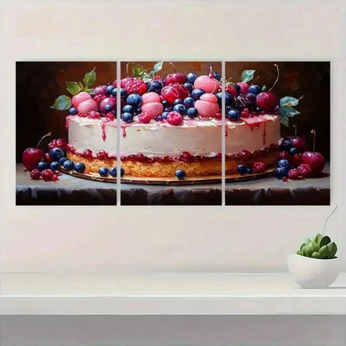 3pcs Birthday Cake Dessert Wall Art Canvas Unframed - High Quality Print 100% Australian Made Wall Canvas - Bella Home Decor