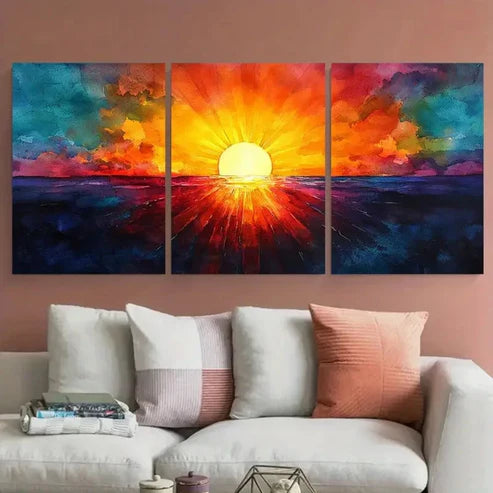 3pcs Abstract Sun Rays Vibrant Illustration Wall Art Canvas Unframed - High Quality Print 100% Australian Made Wall Canvas - Bella Home Decor