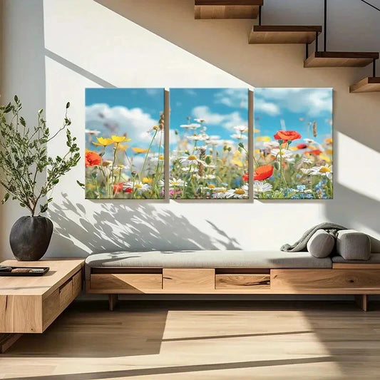 3pcs Spring Meadow Wildflowers Floral Art Metal Print Ready to Hang Art