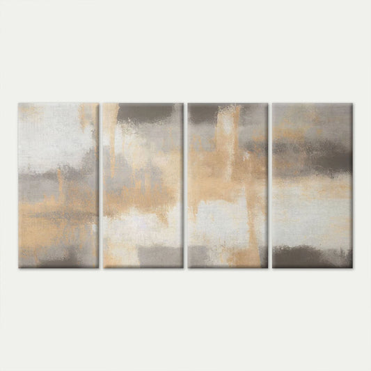 4pcs Neutral Grey and Gold Abstract Brushstroke Wall Art Set Canvas Framed 45x80cm - High Quality Print 100% Australian Made Wall Canvas Ready to Hang