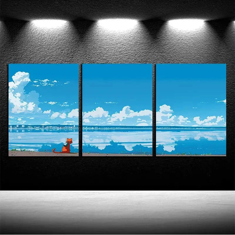 3pcs Calm Sea, Like Clouds, and A Deep Blue Sky Metal Print Ready to Hang Art - Bella Home Decor