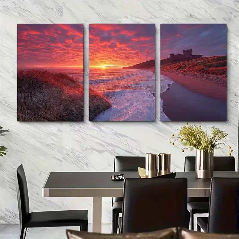 3pcs Northumberland Dunes Coastal Metal Print Ready to Hang Art